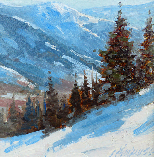 snowy mountain oil painting by Jeanne Mackenzie