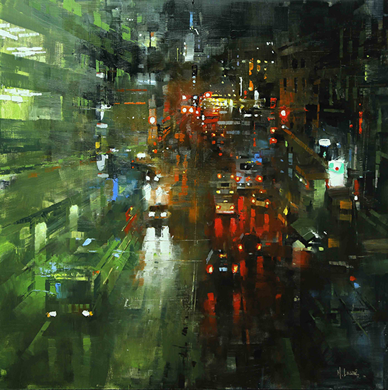 San Francisco Night Rain, 30 x 30", Oil, © Mark Lague