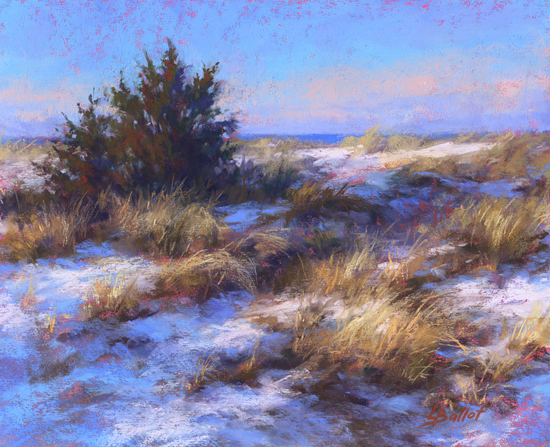 Snow in Cedar Beach Dunes, 8x10", Pastel, © Lana Ballot