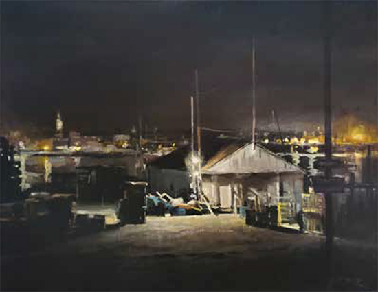 Night Wharf, 14 x 18", Acrylic, © Christopher Leeper