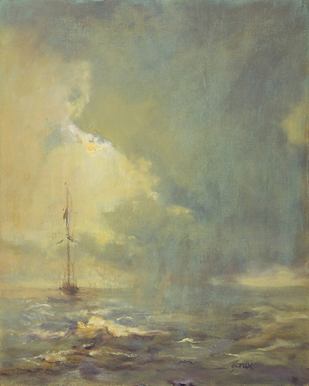 Choppy Seas with Boat, 20 x 16", Oil, © Mary Garrish