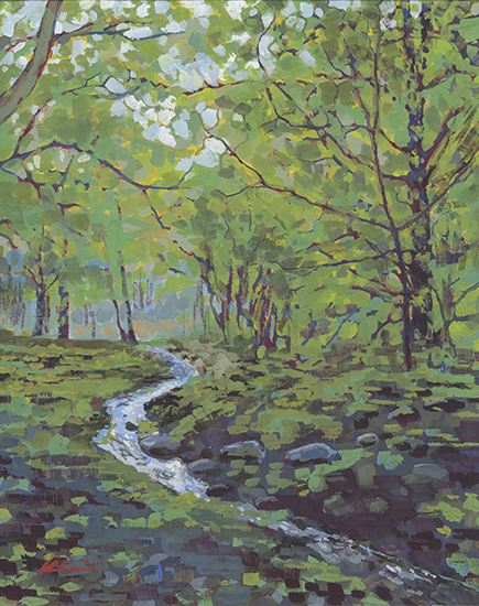 Woodland Brook, 10 x 8", Casein on Panel, © Mary Nagel Klein