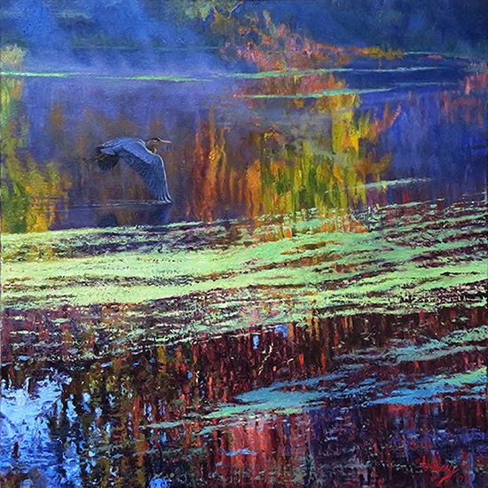Morning on the Pond I, 36 x 36", Oil, © John Hulsey