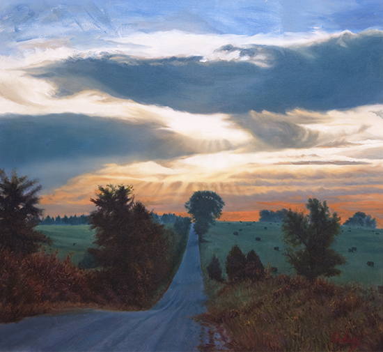 oil painting of country road and shadows by John Hulsey
