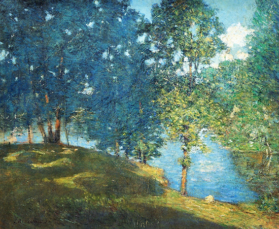 oil painting of pond landscape painted on canvas by artist Julian Alden Weir