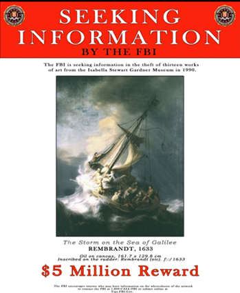 FBI Poster for Stolen Gardner Museum Paintings