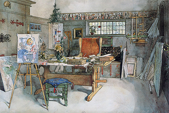The Studio Watercolor by Carl Larsson