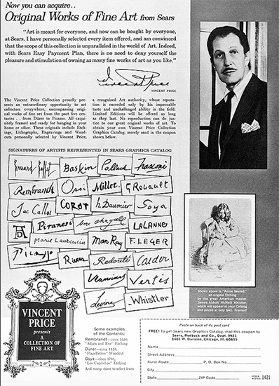 Flyer Announcing the Vincent Price Art Collection at Sears
