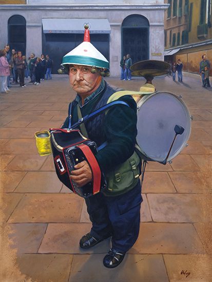 oil painting portrait of a street musician in Venice © J. Hulsey
