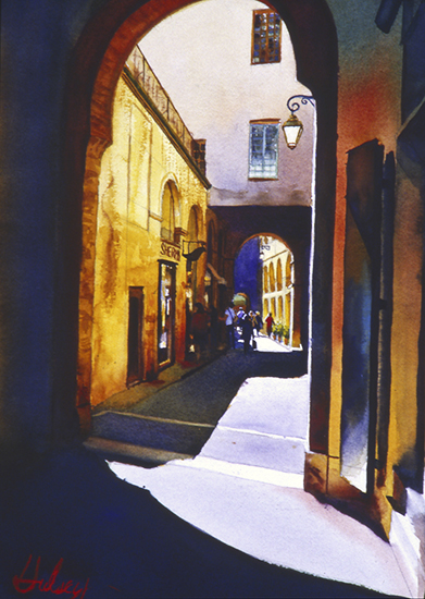 Watercolor, he Alley, Aix. © John Hulsey