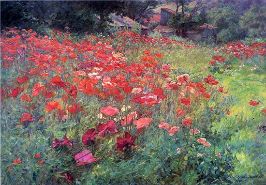 oil painting of a poppy field by John Ottis Adams