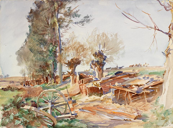 watercolor painting of a military camp by Sargent.