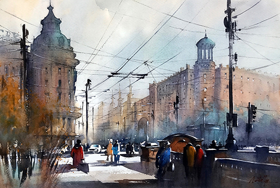 Winter Light -  Moscow, 18 x 24", WC, © Thomas Schaller