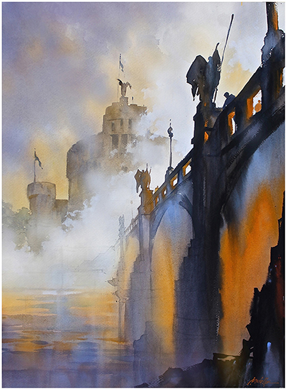 Fog on the Tiber - Rome, 30 x 22", WC, © Thomas Schaller