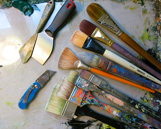 Large Brushes and Scrapers for Use in Summer Brome Painting © John Hulsey