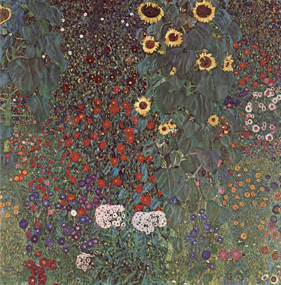 oil painting of garden with Sunflowers by Gustav Klimt