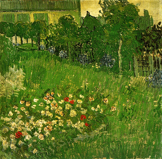 Oil painting of flowers in a garden by Vincent Van Gogh