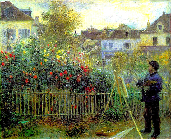 oil painting of Claude Monet painting in his garden by Pierre Auguste Renoir