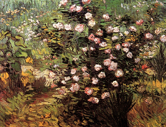 oil painting of roses in a garden by van Gogh