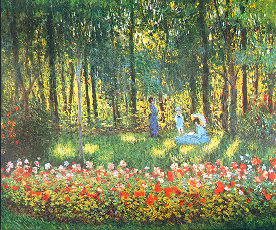 oil painting of Monet's family in the garden by Claude Monet