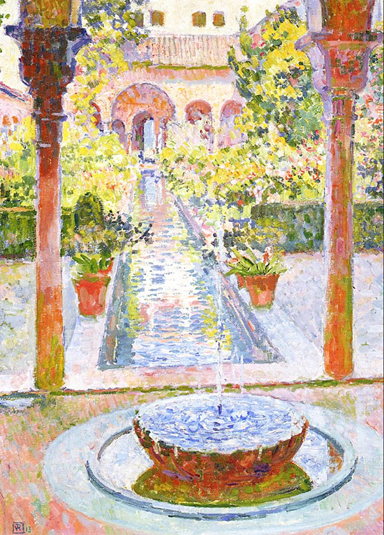 oil painting of the gardens at Generalife in Grenada Spain by Theo van Rysselberghe