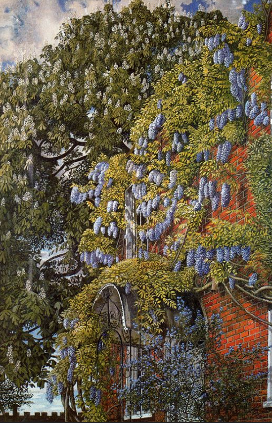 oil painting of Wisteria in a garden