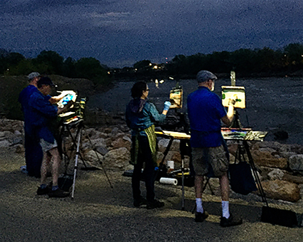 artists painting the Kaw river at night © A. Trusty