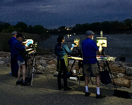 artists painting the Kaw river at night © A. Trusty
