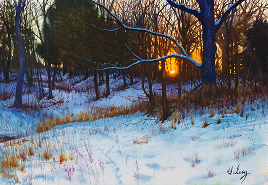 Last Light January, Watercolor, 15 x 21", © J.M. Hulsey