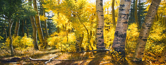finished oil painting of Aspen trees, October Impression, by John Hulsey