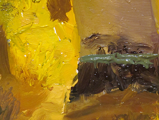 painting with palette knives in oil on panel, detail.