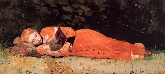 watercolor of young woman reading a book Winslow Homer