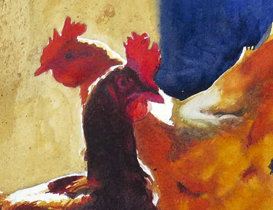 watercolor painting of chickens by John Hulsey