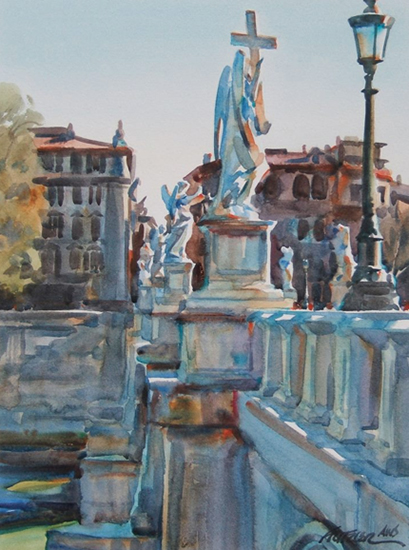 watercolor of abridge in Rome by Gerald Fritzler
