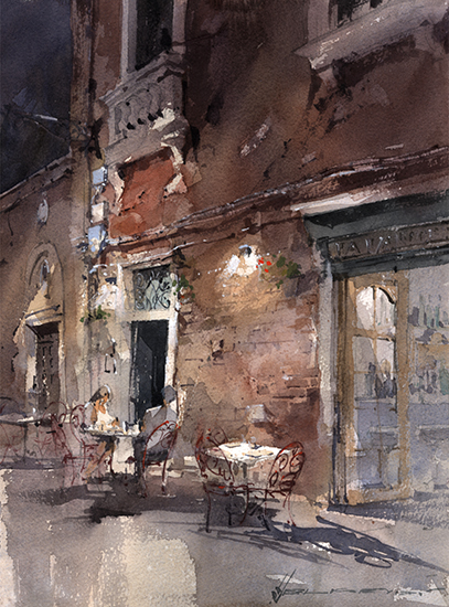 Night Cafe, Watercolor © Vladislav Yelliseyev